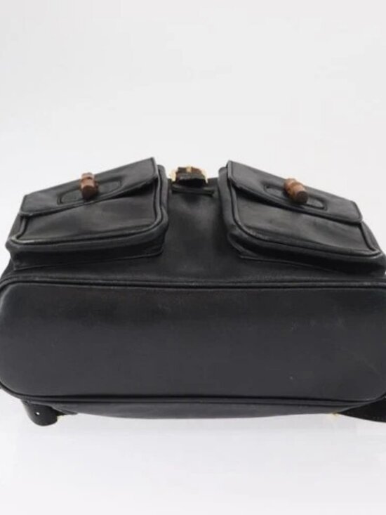 GUCCI Bamboo Backpack Leather Black Gold 003 main image 13